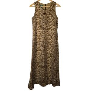 Lauren Ralph Lauren‎ Leopard Print Silk Maxi Dress Size 6 Sleeveless
